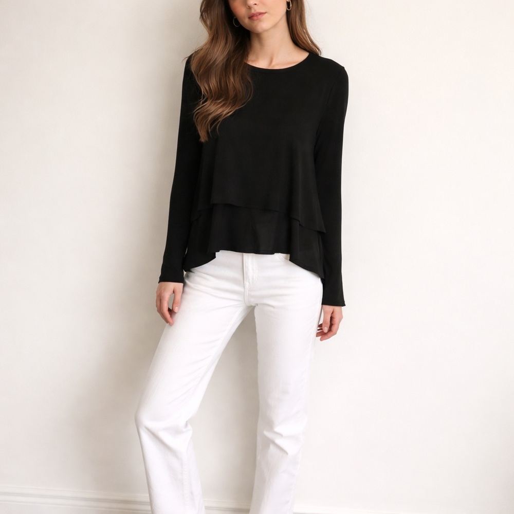 Elie Tahari Black Layered Pullover Blouse, Size M